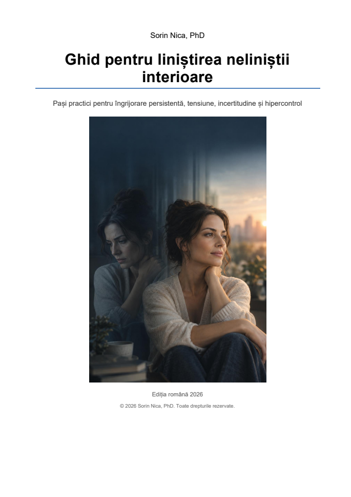 Coperta Ghidului pentru liniștirea neliniștii interioare, de Sorin Nica, PhD.