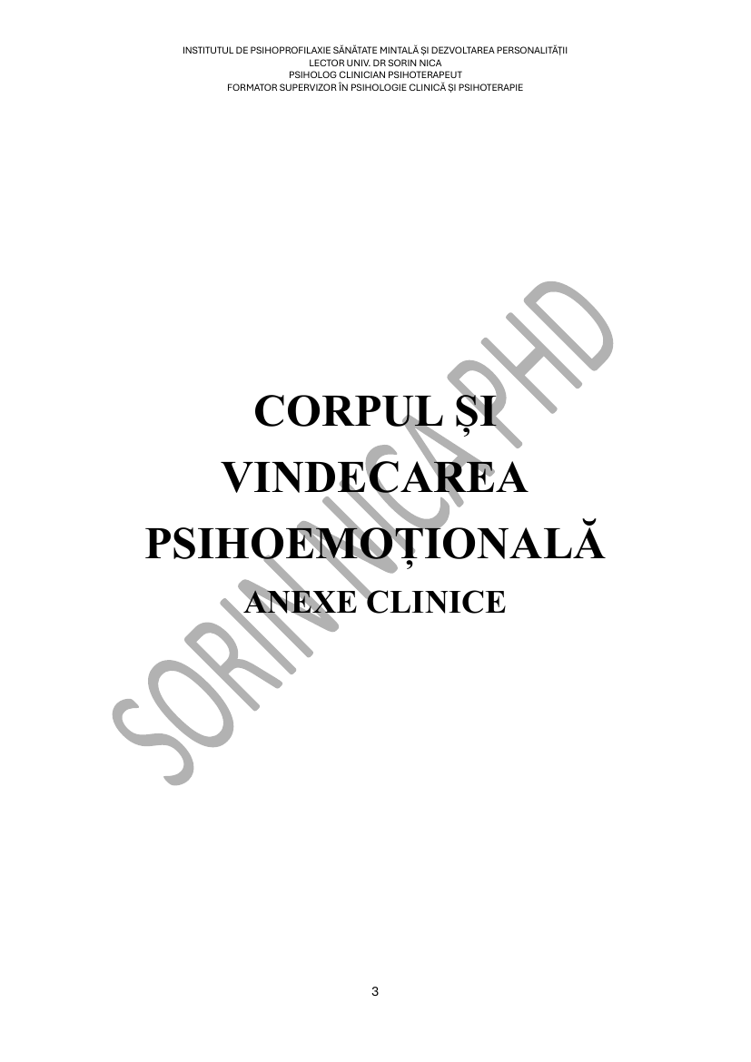 Corpul și vindecarea psihoemoțională — Anexe clinice și fișe de lucru — Sorin Nica, PhD