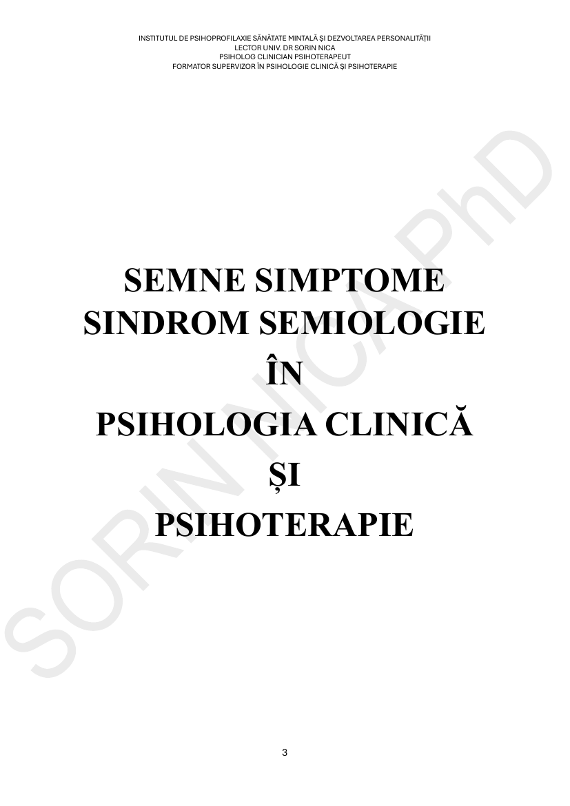 Semne, simptome, sindrom și semiologie în psihologia clinică și psihoterapie — Sorin Nica, PhD