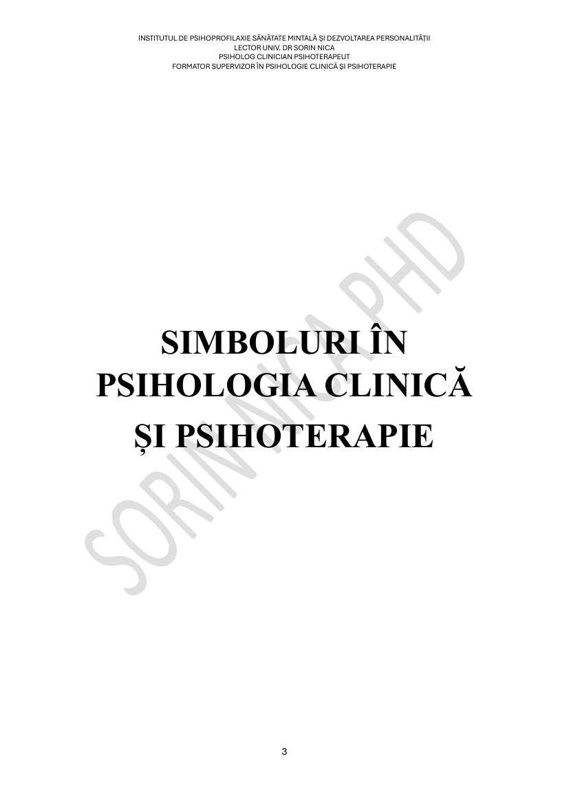 Simboluri în psihologia clinică și psihoterapie — Sorin Nica, PhD